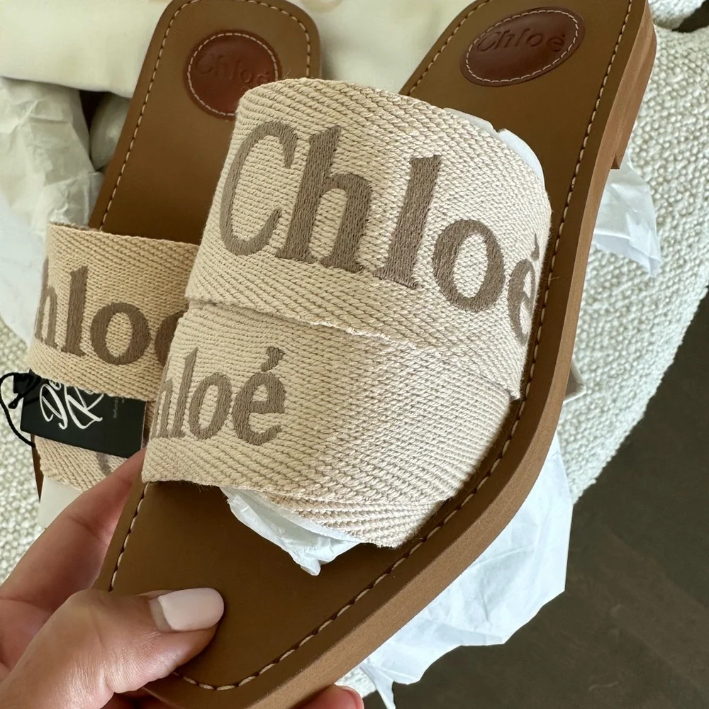 COPY - Chloe Women's Woody Logo Slide Sandals - Picture 10 of 12